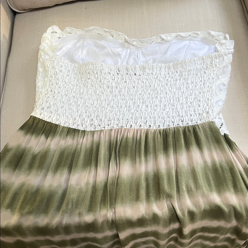 White Lace Strapless with Pink & Green Bottom Maxi Dress - Picture 6 of 7